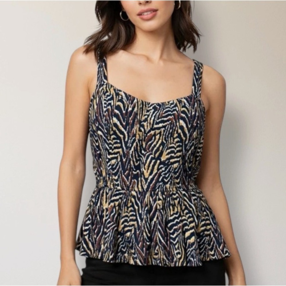 Anthropologie Jamie Zebra Animal Print Peplum Tank Top Boho Festival Small S
